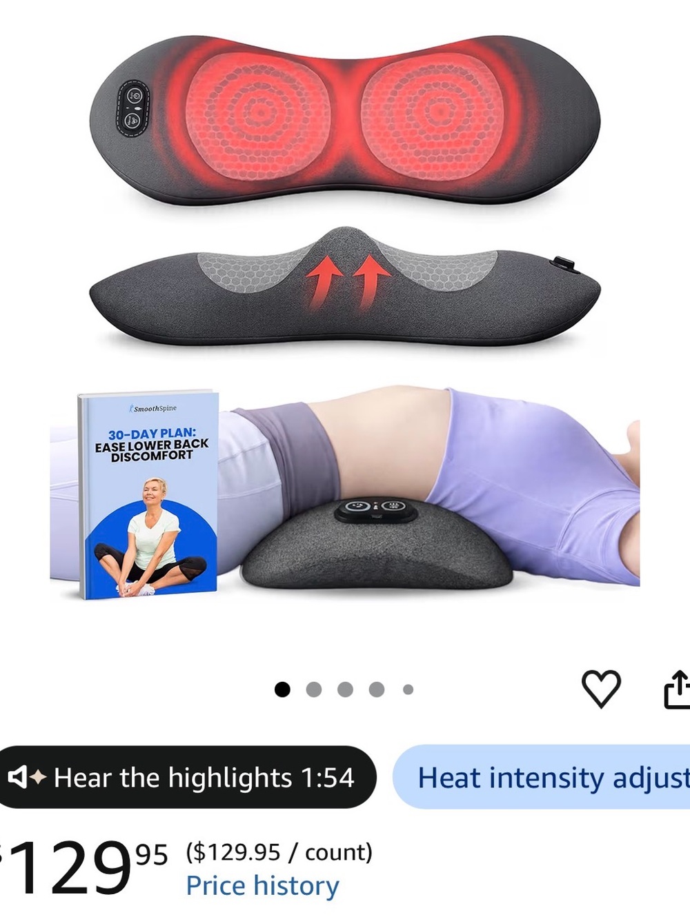 Heated Shiatsu Massage Pillow for Back & Neck - Gray